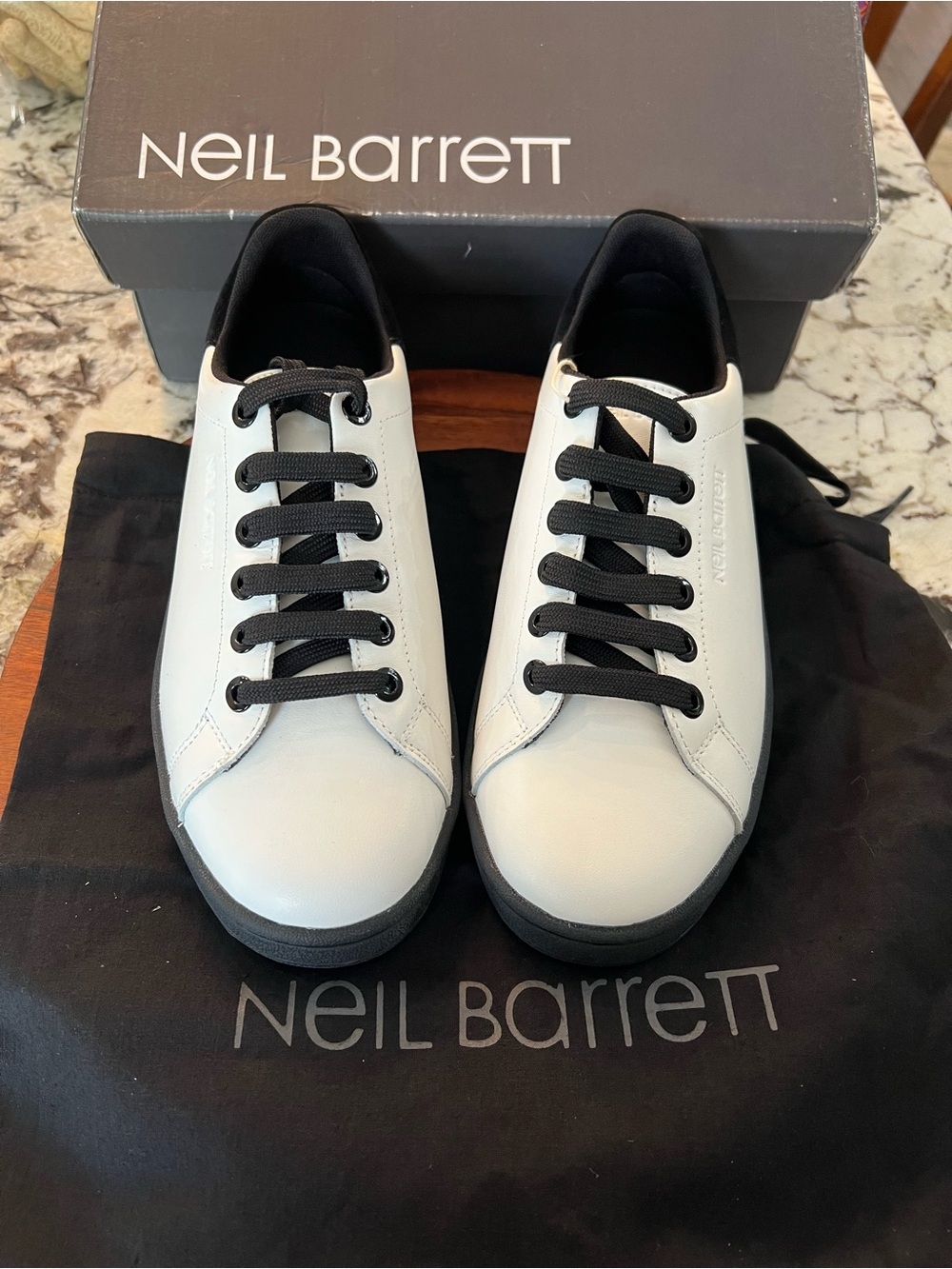 Neil Barrett White Leather Low-Top Sneakers with Black Accents